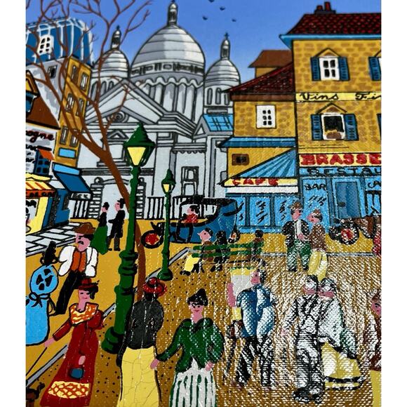 French Street Scene Painting Sacre Coeur Montmartre Paris Folk Art Style Signed - Picture 5 of 10